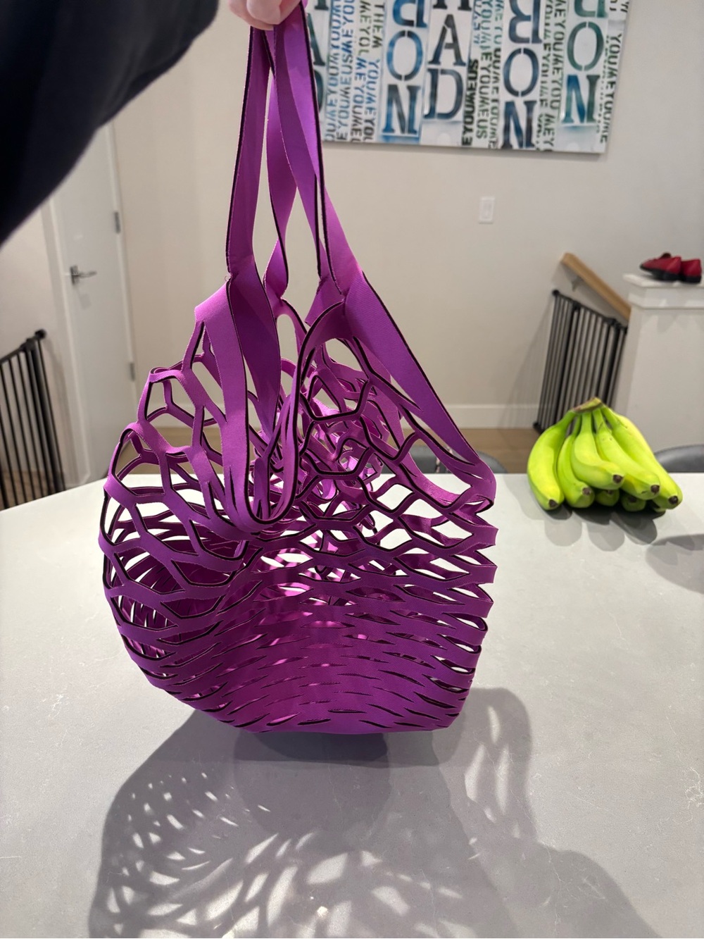 Purple Neoprene Laser-Cut Mesh beach bag